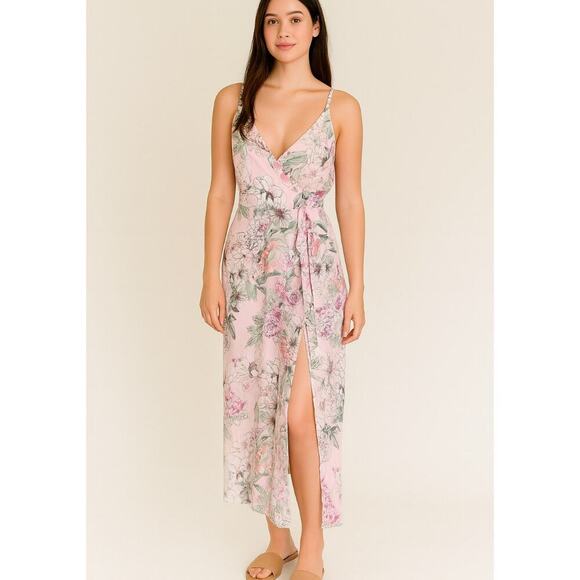 Speechless maxi dress high slit faux wrap top floral print POCKETS back zip SZ S - Picture 1 of 11